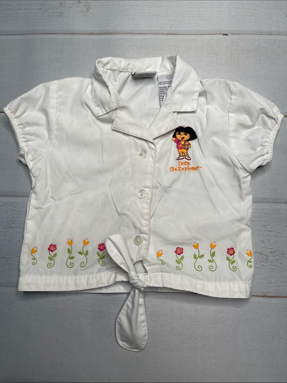 Vintage Dora The Explorer Shirt 4T Button Front Tie 2002 Y2K Vtg Embroidered